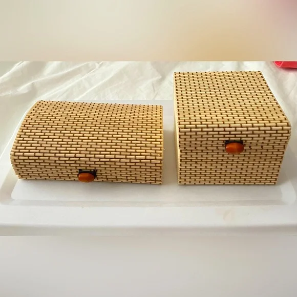 Miniature storage trunks Boho woven boxes or baskets All NEW - Picture 1 of 6